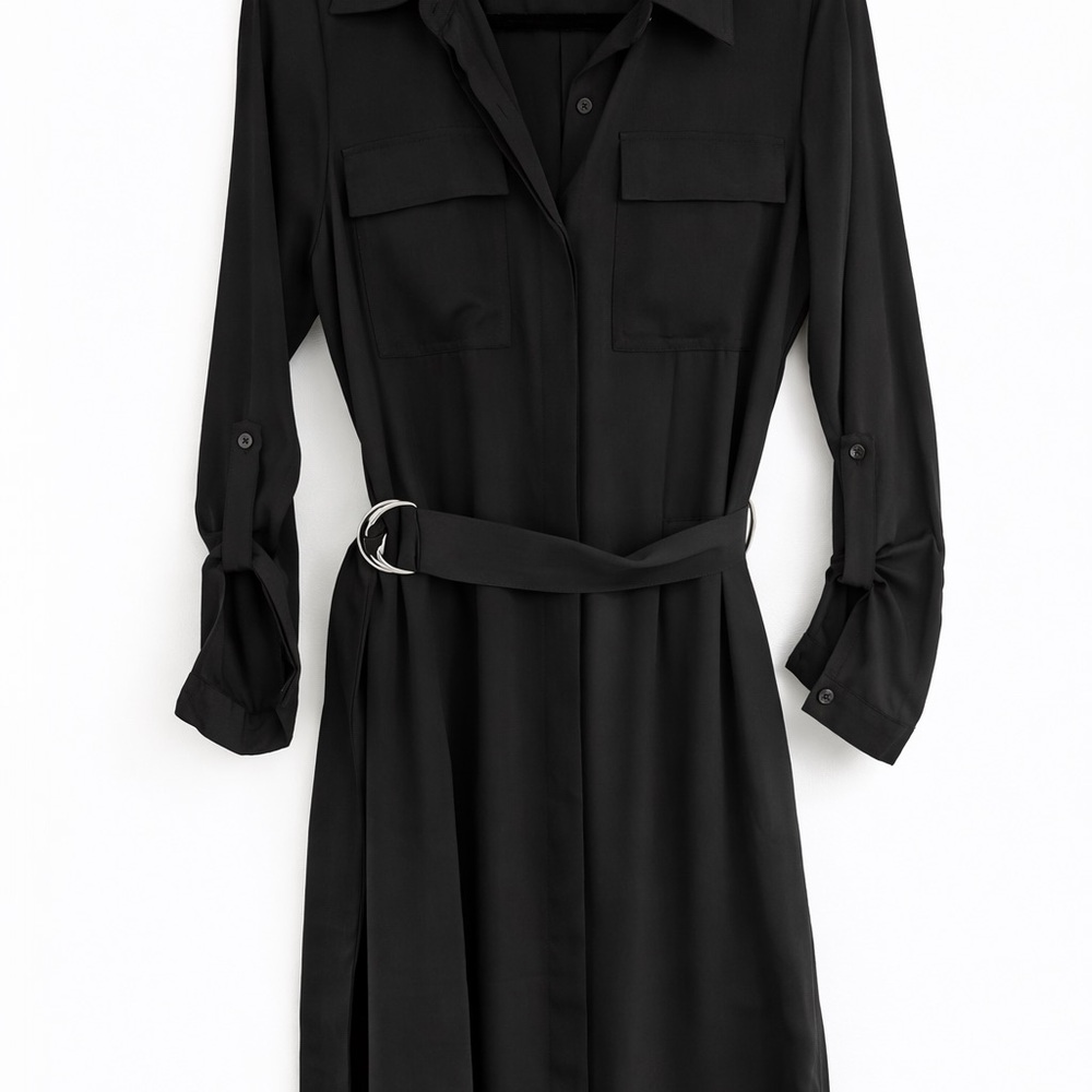 White House Black Market Black Shirt Dress Belted | Size Small